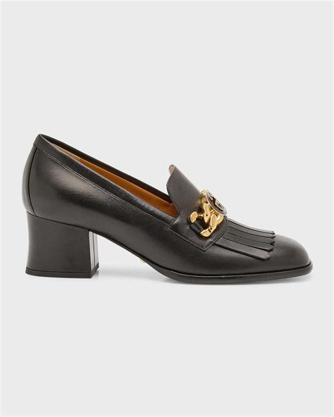 gucci jeanne chain kiltie heeled loafers|Gucci wedge loafers.